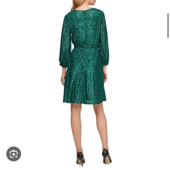 DKNY Womens Green Sequined Knee Wedding Cocktail and Party Dress - Picture 3 of 3